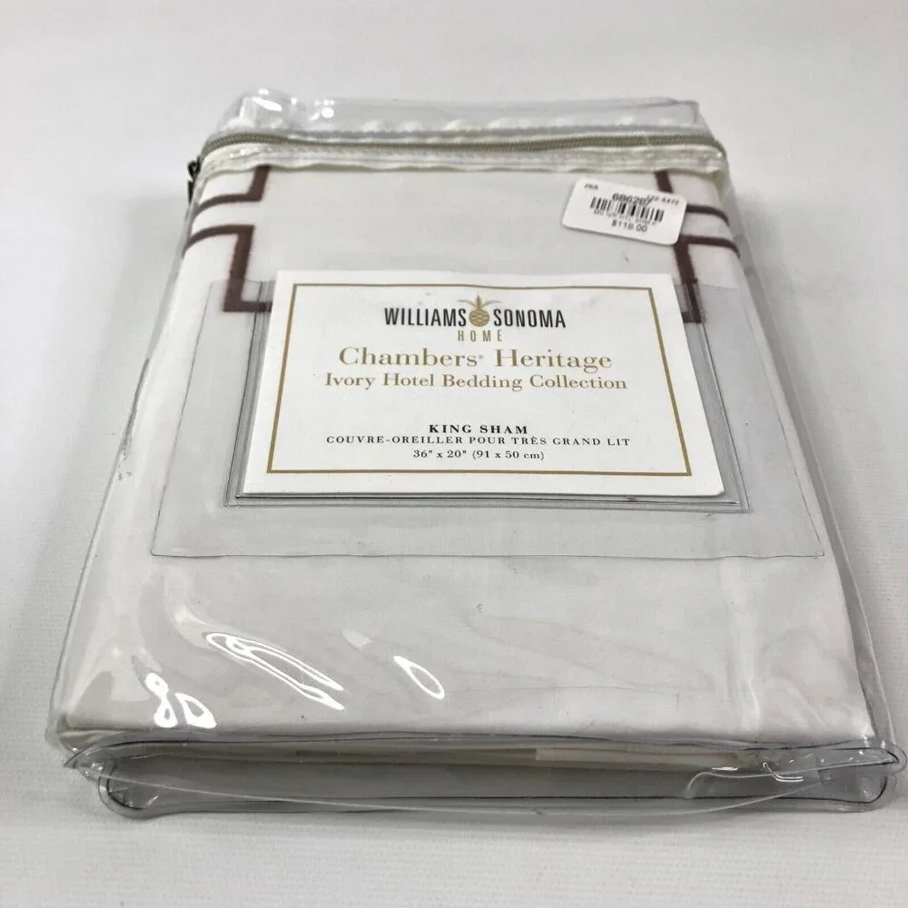 Williams Sonoma King Sham Chambers Heritage Ivory Hotel Bedding 36x20